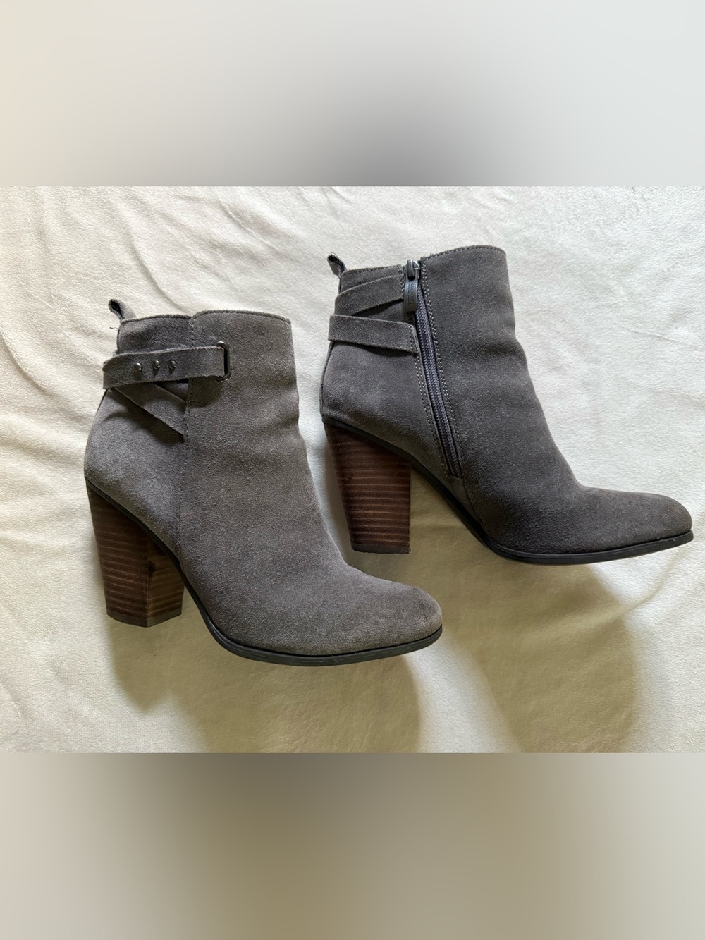 Women's Grey Suede Ankle Boots with Block Heel